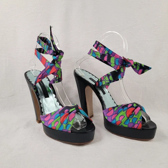 ​Marc Jacobs Geometric Print Silk Satin Wrap Platform Sandals Made in Italy 6
​D - Picture 2 of 11